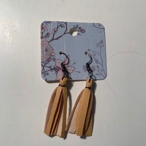 Tan tassel faux leather earrings